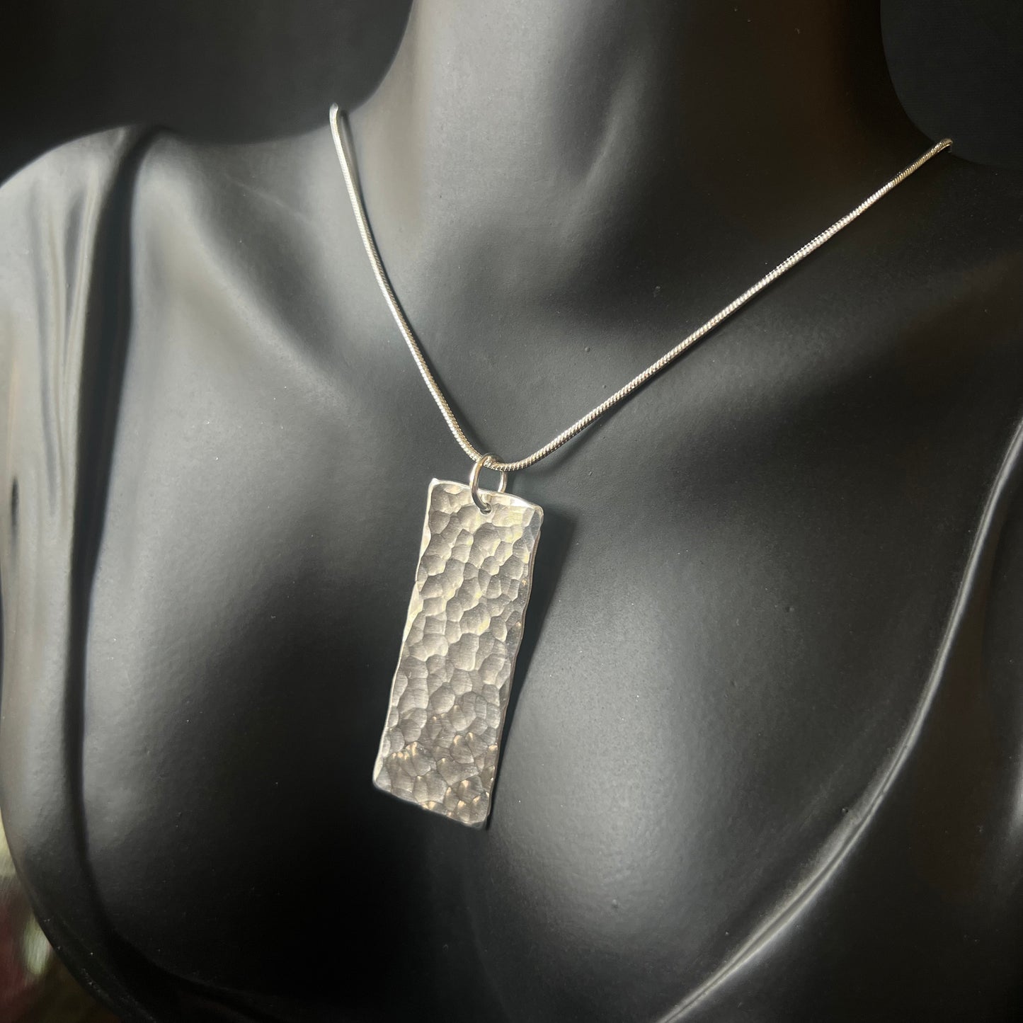 Hammered Sterling Silver Rectangle Necklace