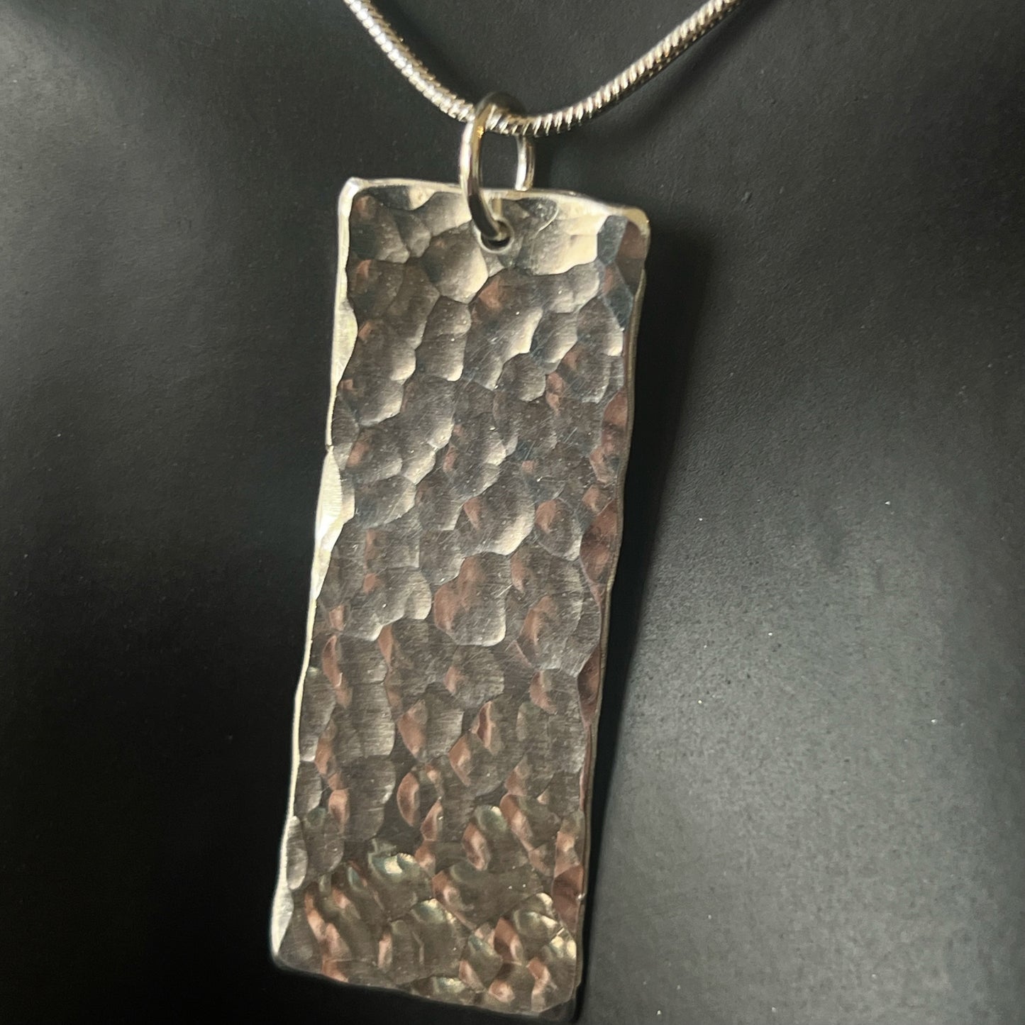 Hammered Sterling Silver Rectangle Necklace