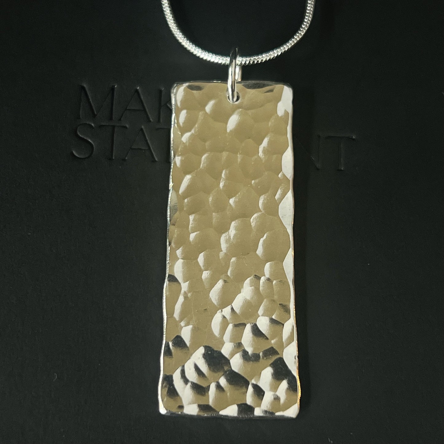 Hammered Sterling Silver Rectangle Necklace