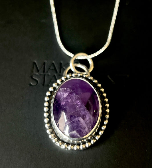Amethyst Beaded Sterling Silver Necklace