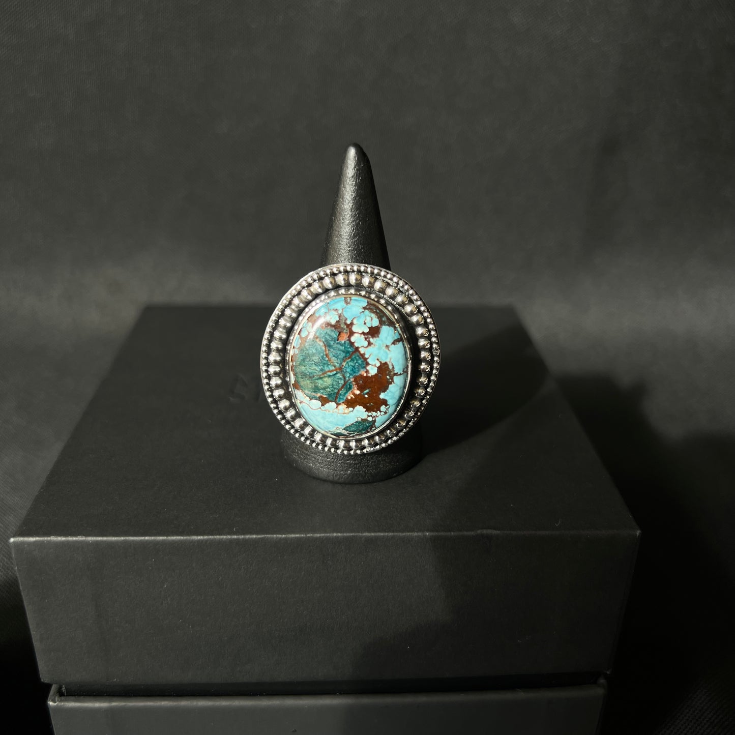 Hubei Turquoise Beaded Sterling Silver Ring - Size O 1/2