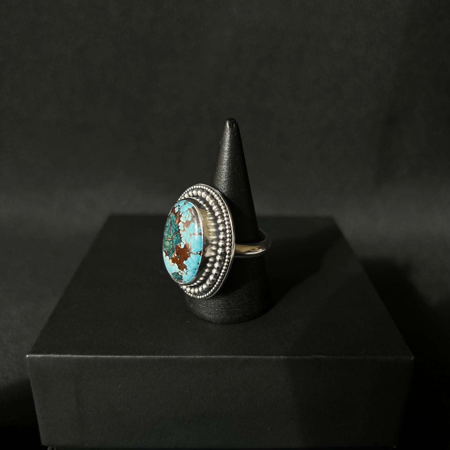 Hubei Turquoise Beaded Sterling Silver Ring - Size O 1/2