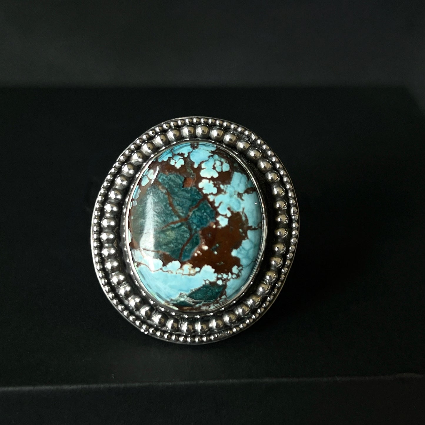 Hubei Turquoise Beaded Sterling Silver Ring - Size O 1/2