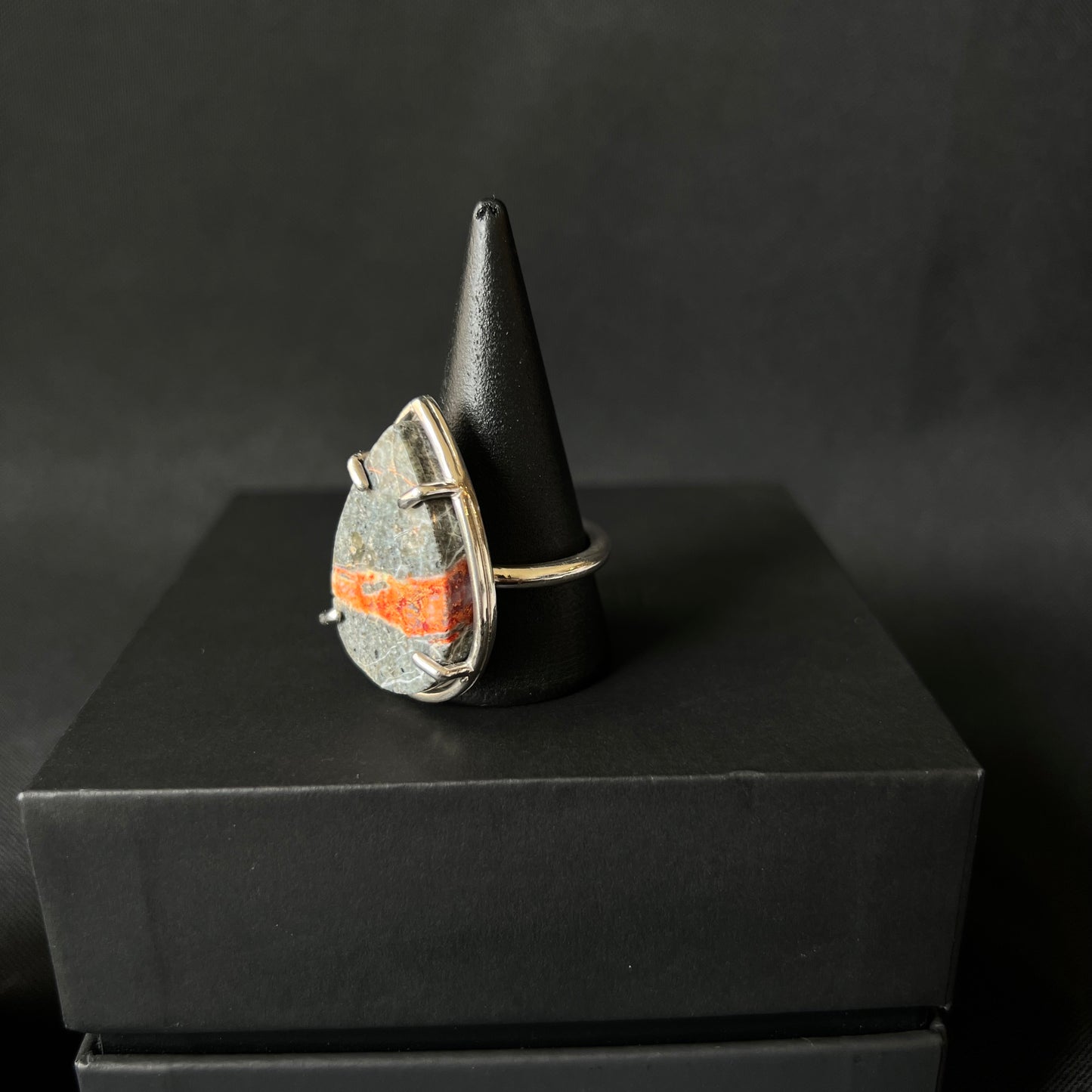 Orange Seam Agate Sterling Silver Ring - Size S