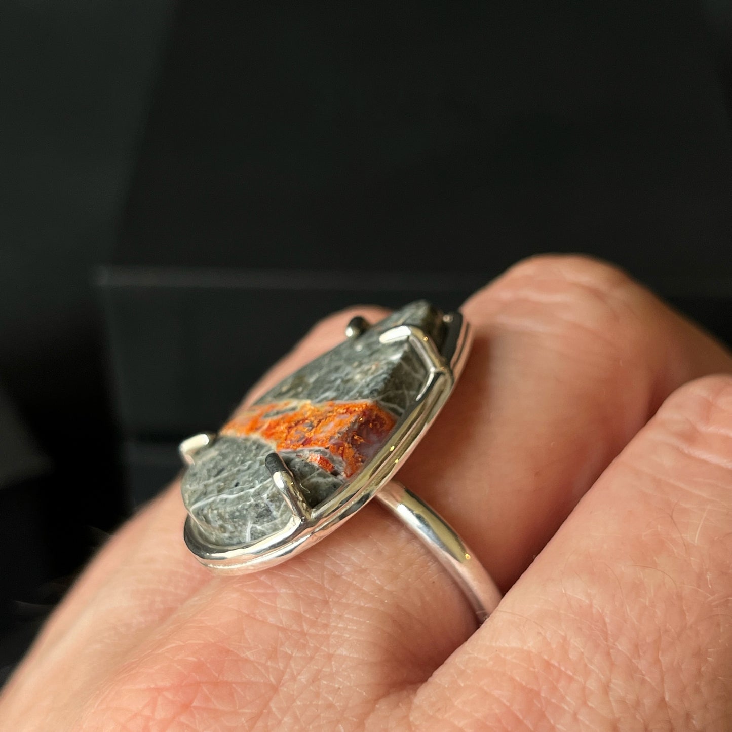 Orange Seam Agate Sterling Silver Ring - Size S