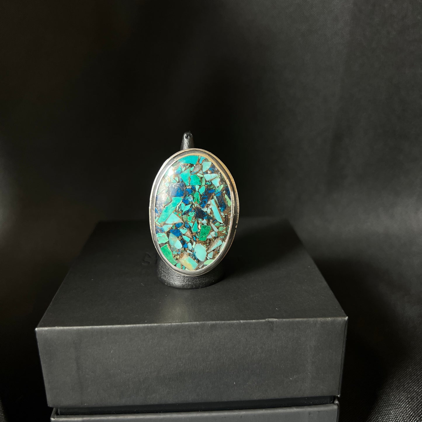 Mohave Turquoise With Shattuckite Sterling Silver Ring - Size O