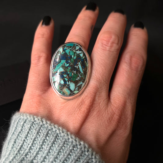 Mohave Turquoise With Shattuckite Sterling Silver Ring - Size O