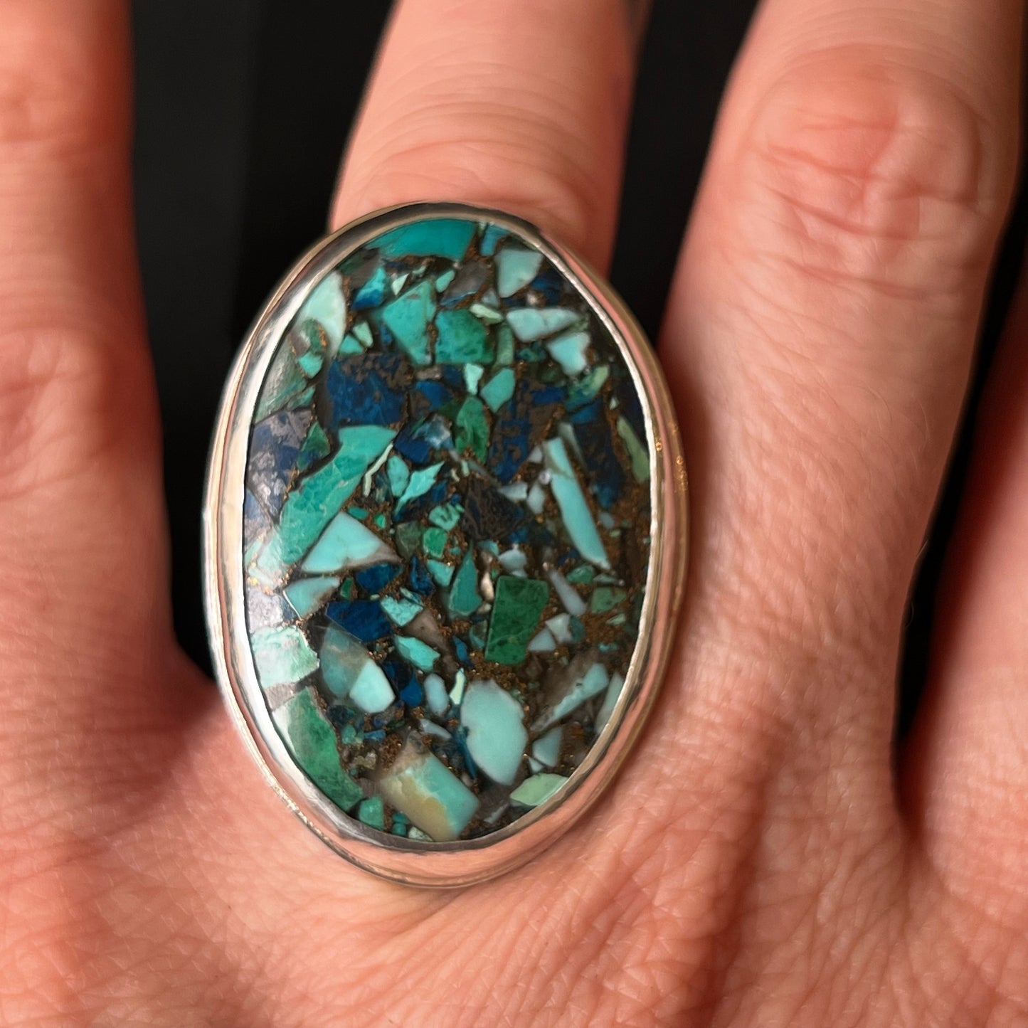 Mohave Turquoise With Shattuckite Sterling Silver Ring - Size O