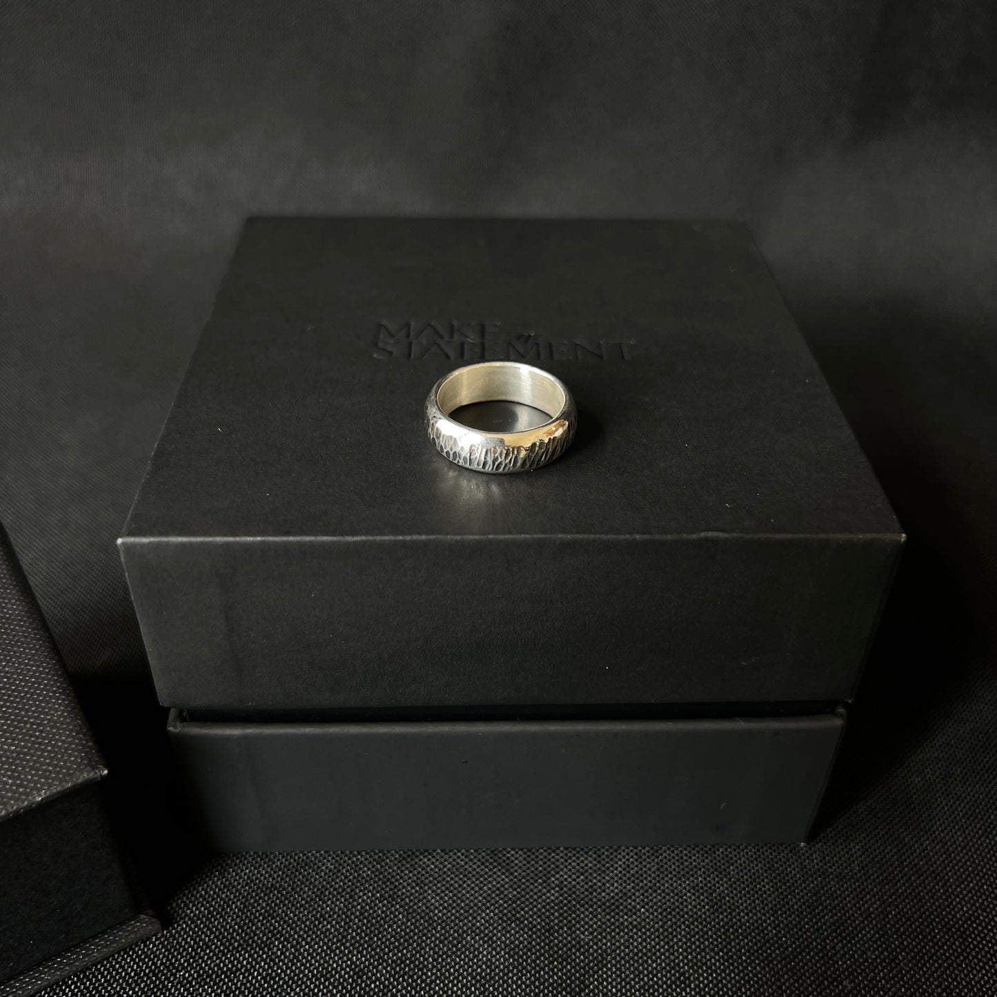 Textured Oxidised Bark Ring - Size J