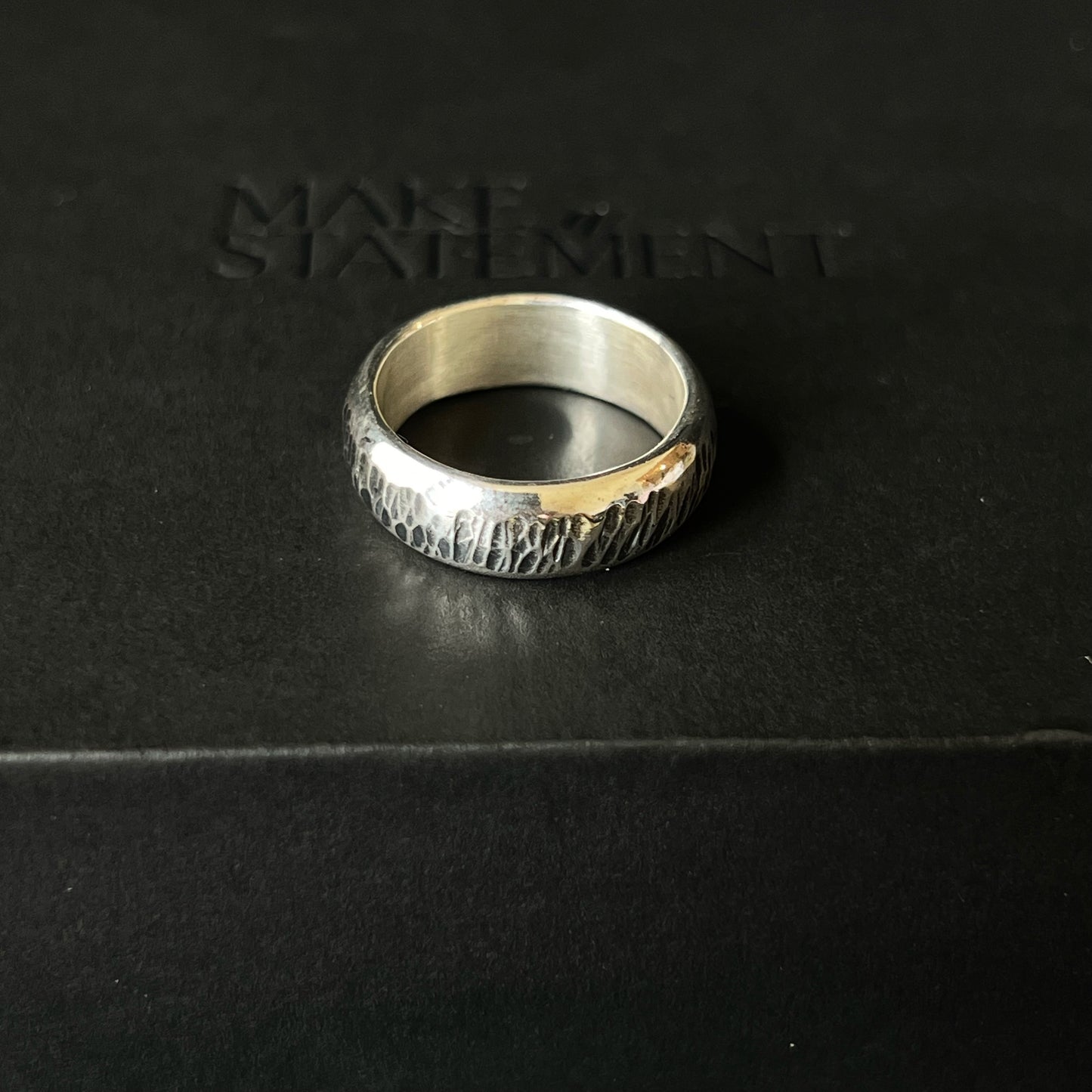 Textured Oxidised Bark Ring - Size J