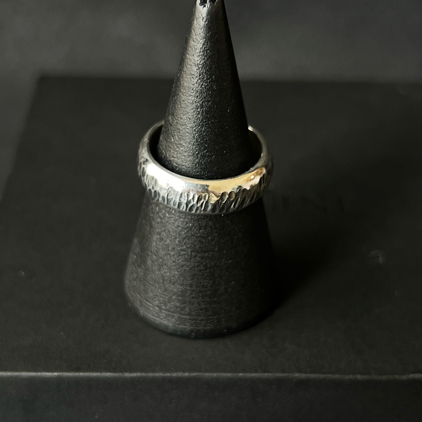 Textured Oxidised Bark Ring - Size J