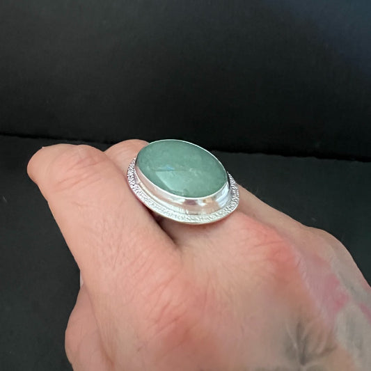 Aquamarine Sterling Silver Ring - Size T