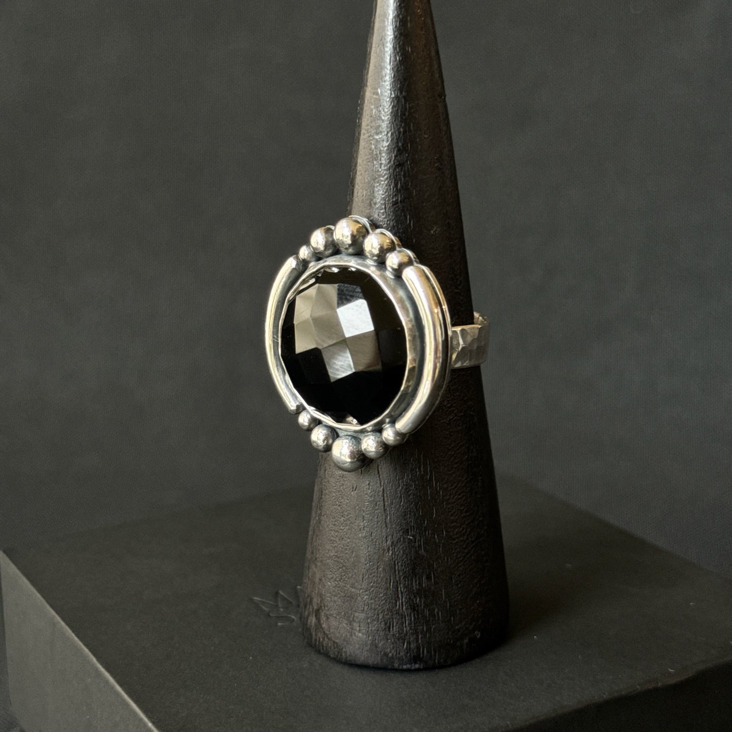 Faceted Black Onyx Sterling Silver Ring - Size U