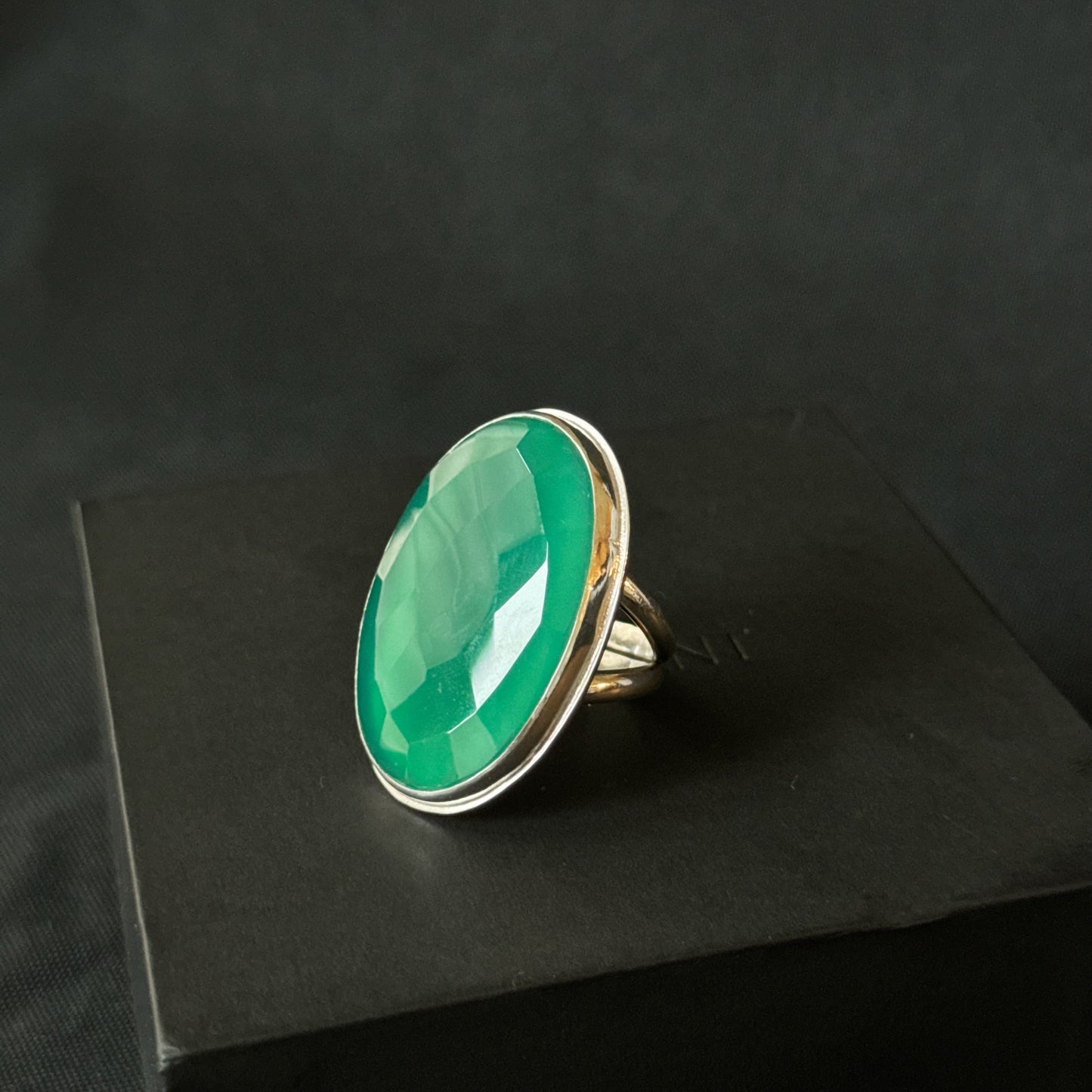 Faceted Green Onyx Sterling Silver Ring - Size R