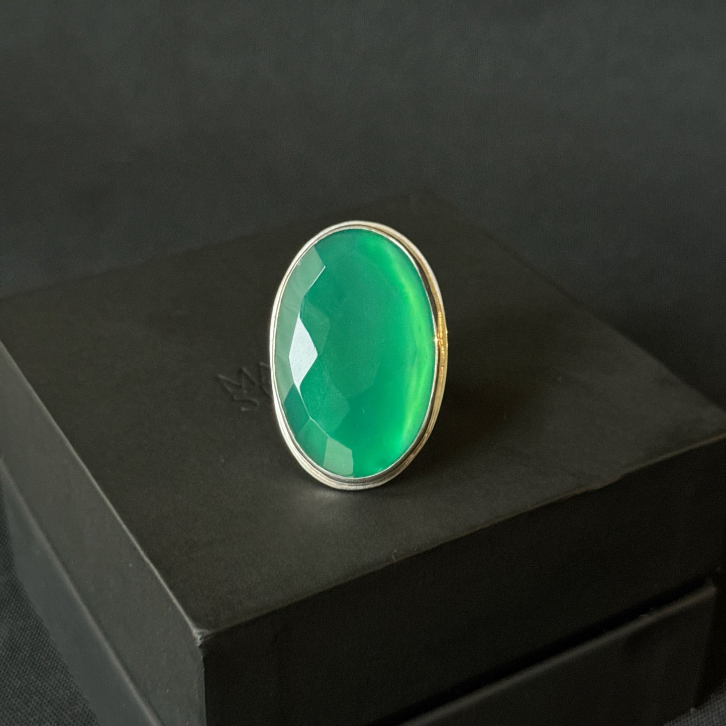 Faceted Green Onyx Sterling Silver Ring - Size R