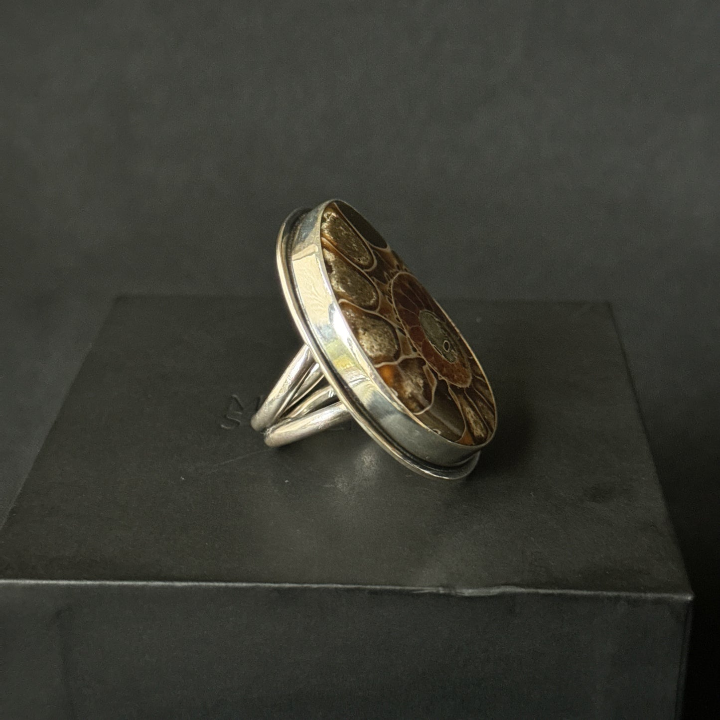 Large Ammonite Sterling Silver Ring - Size Q