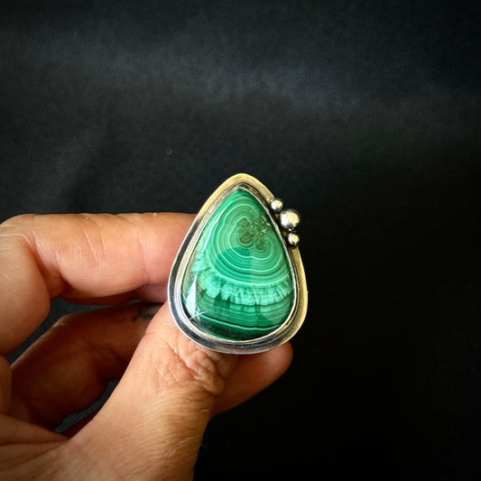 Malachite Sterling Silver Ring - Size T