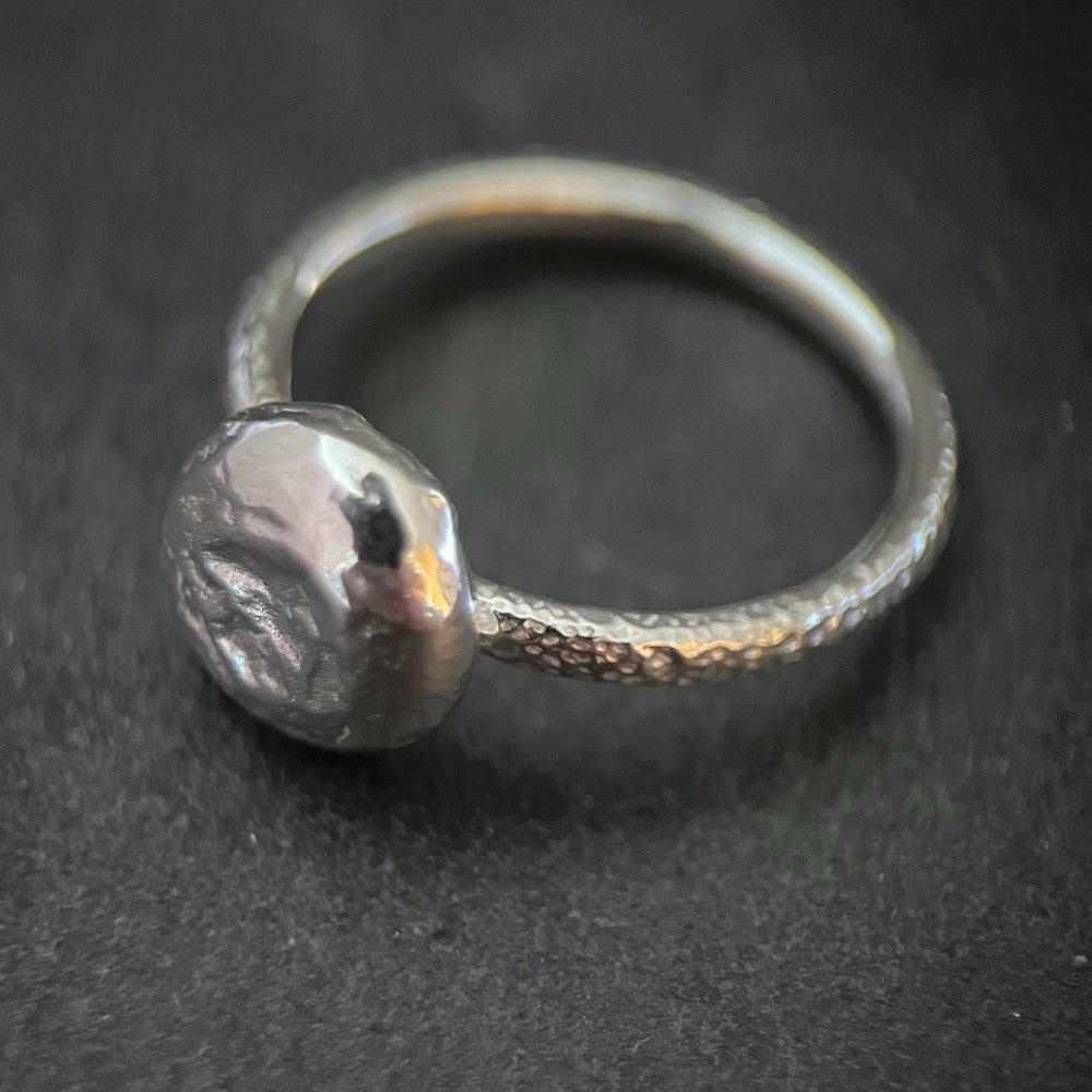 Pebble Sterling Silver Textured Ring - Size N 1/2