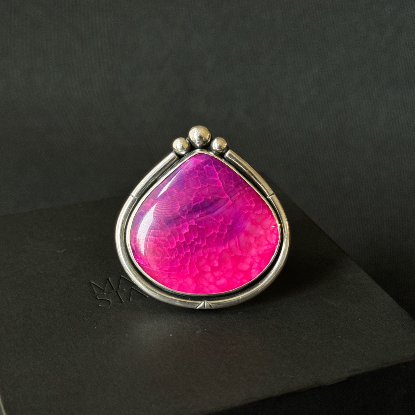 Dragon Vein Agate Sterling Silver Ring - Size S