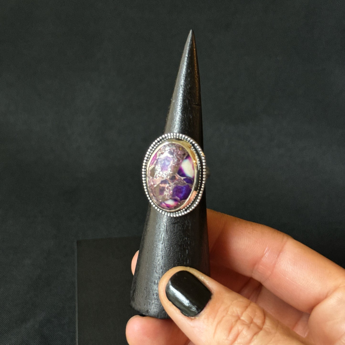 Purple Imperial Jasper Sterling Silver Ring - Size O