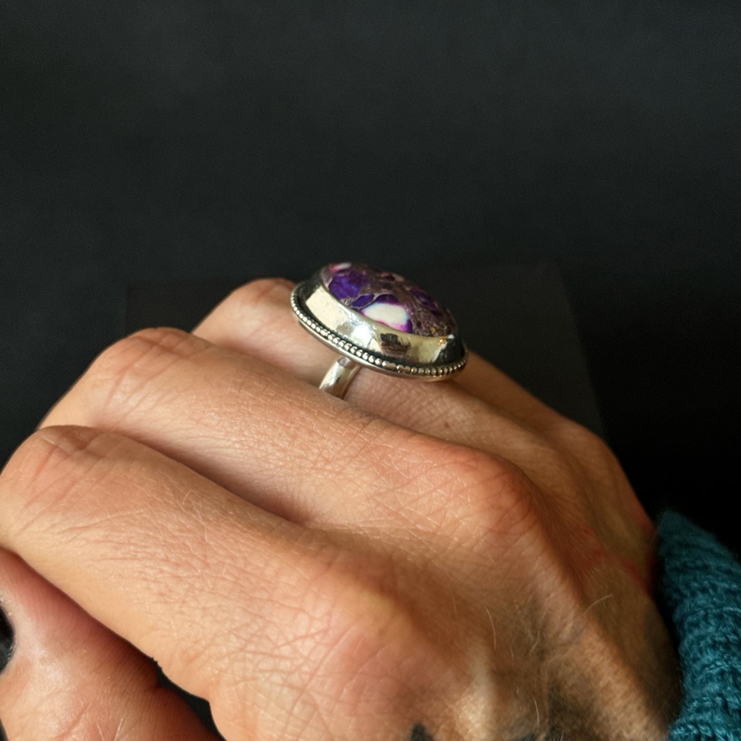 Purple Imperial Jasper Sterling Silver Ring - Size O