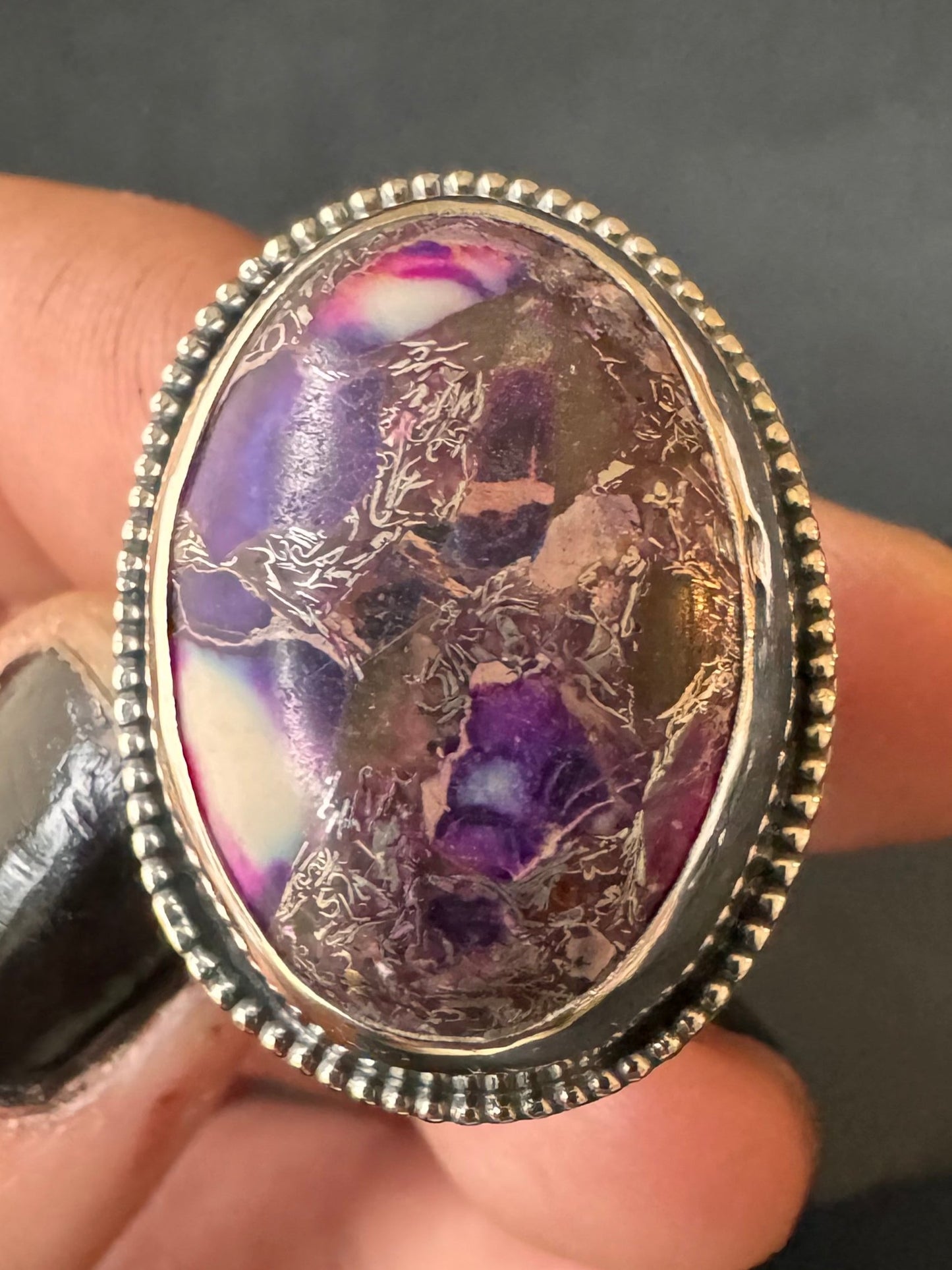 Purple Imperial Jasper Sterling Silver Ring - Size O