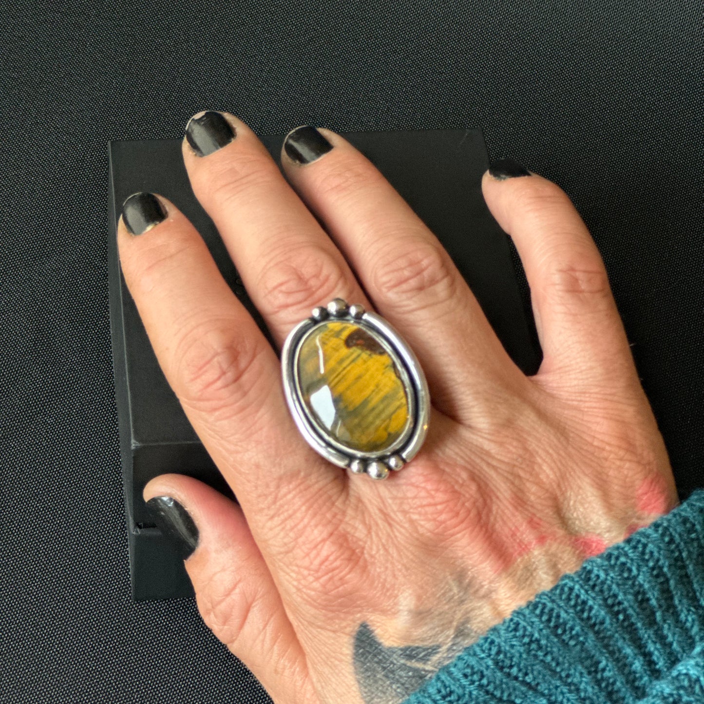 Tigers Eye Sterling Silver Ring - Size V