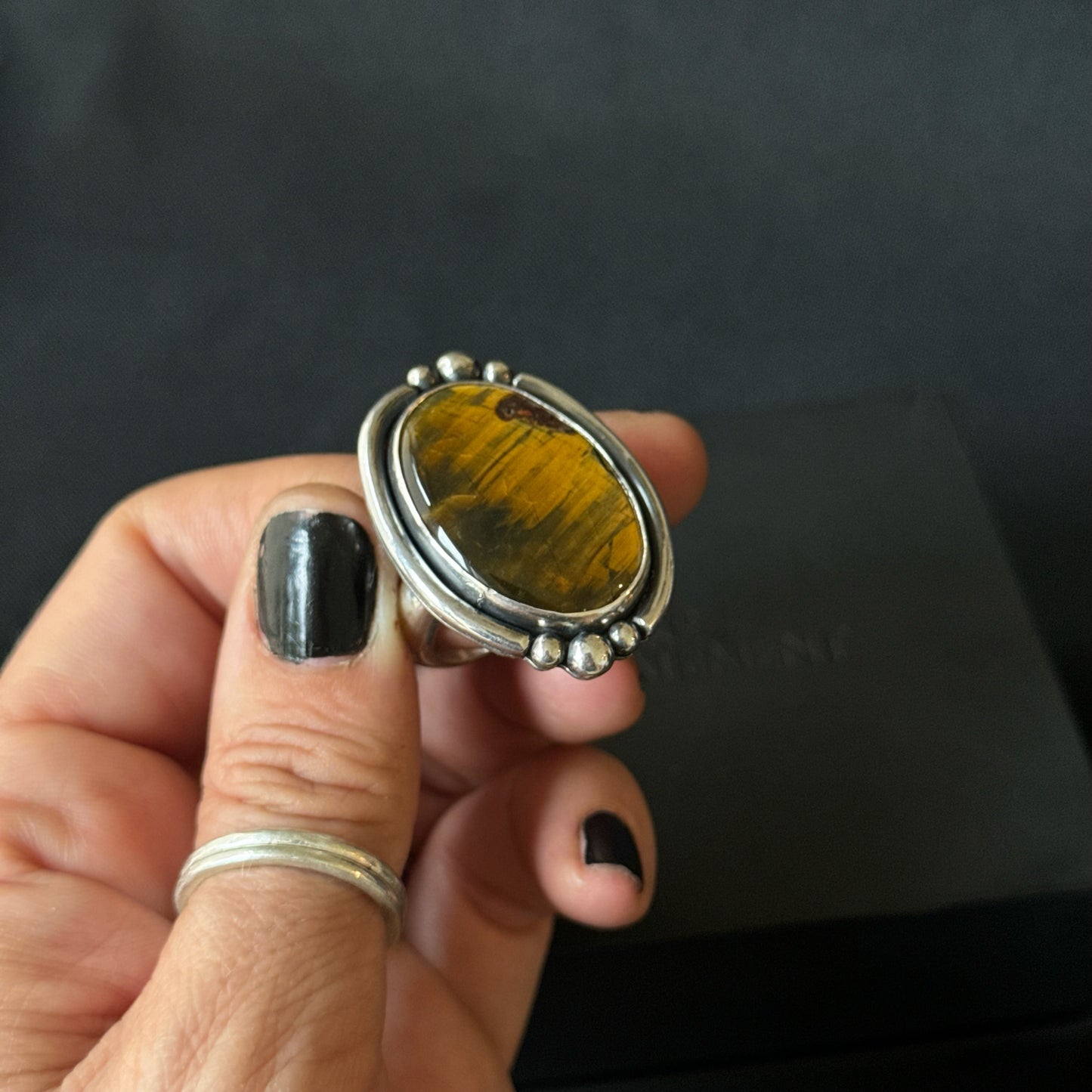 Tigers Eye Sterling Silver Ring - Size V