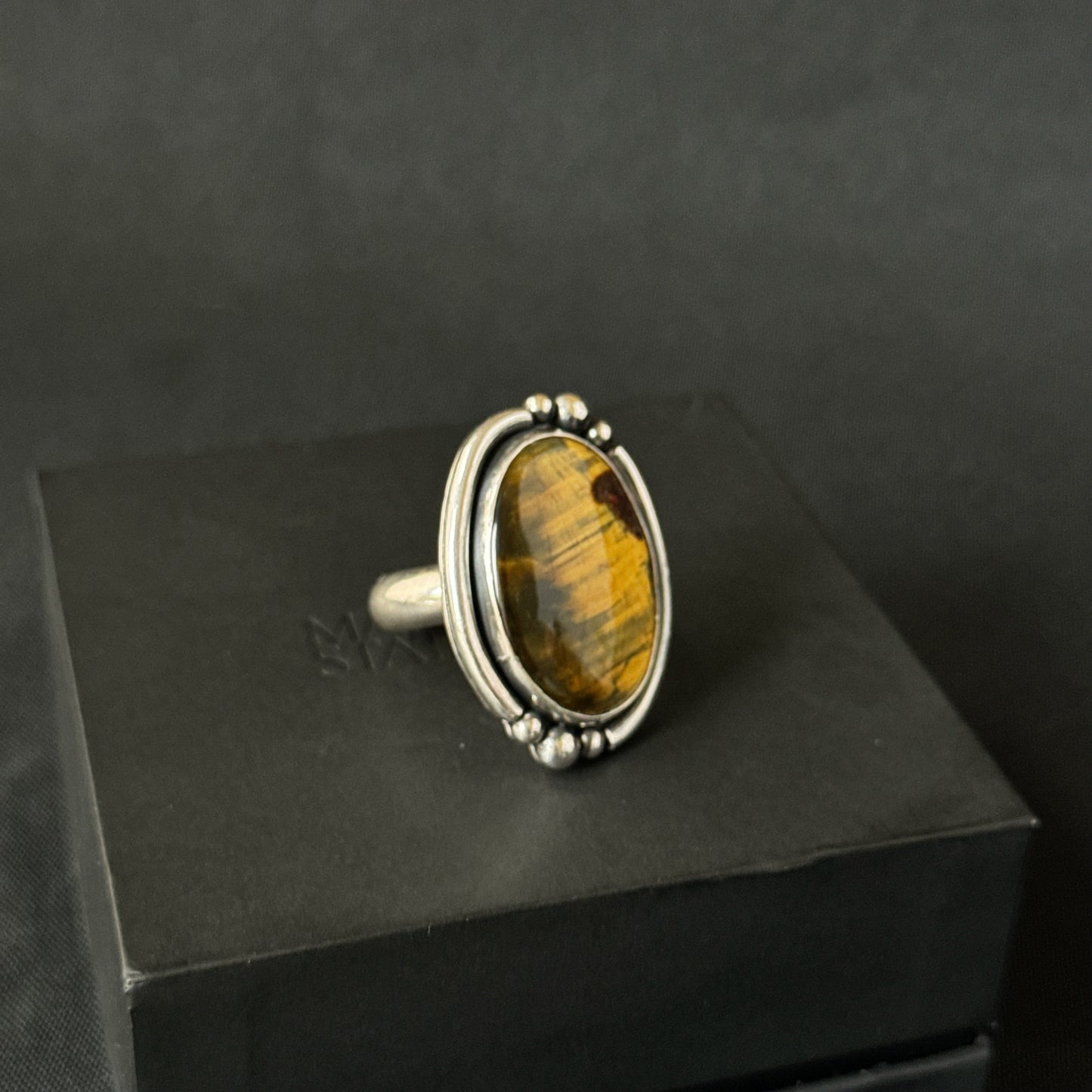 Tigers Eye Sterling Silver Ring - Size V