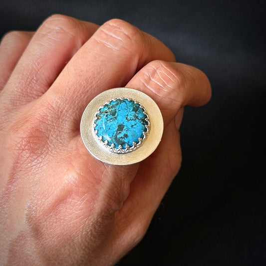 Hubei Turquoise Sterling Silver Ring - Size T